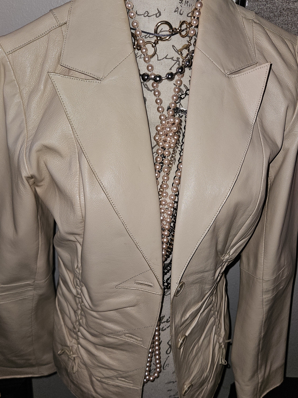 Women's Cream Leather Blazer Jacket with Tailored Lapel